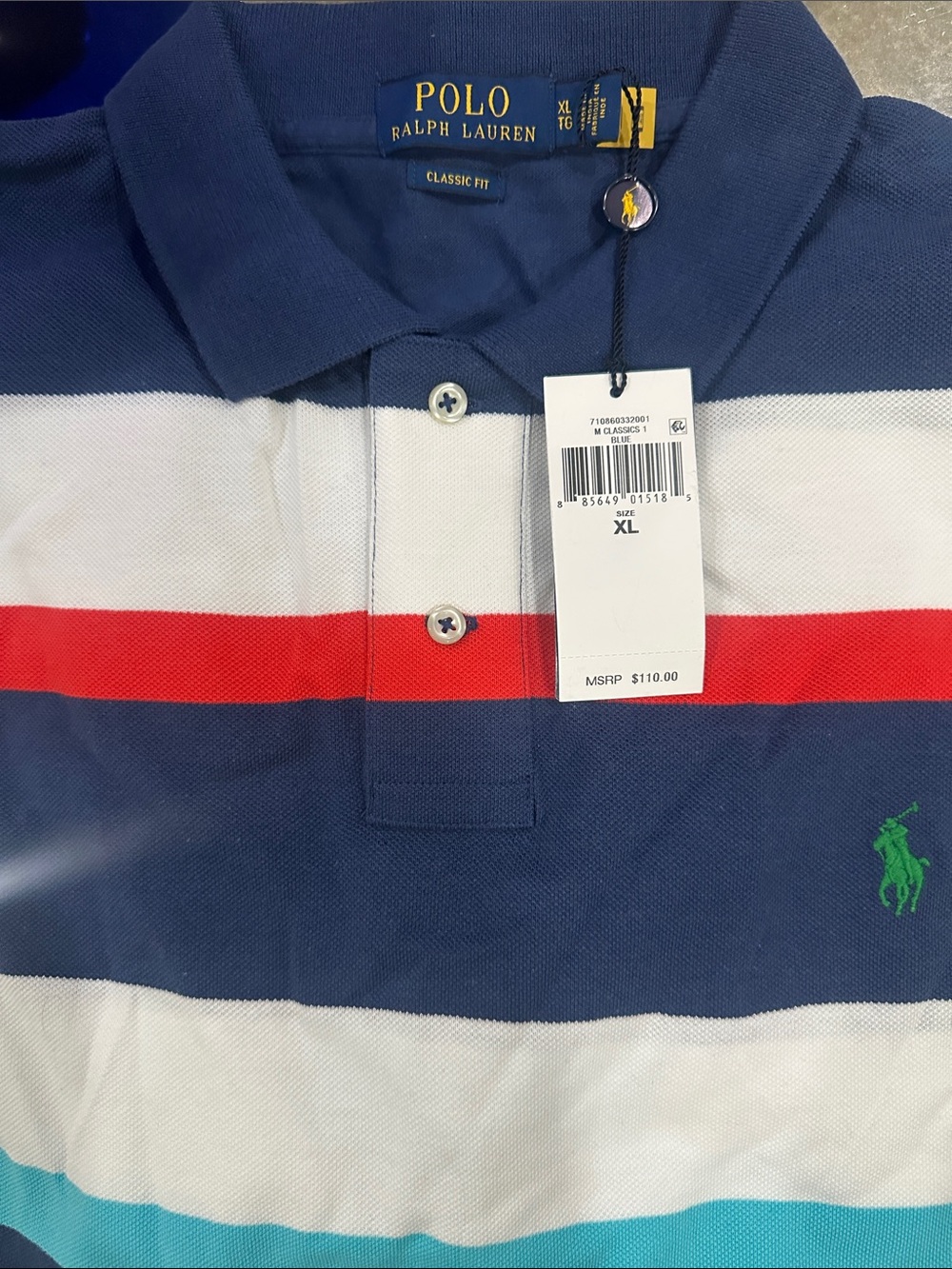 Polo by Ralph Lauren Navy, White & Red Striped Polo